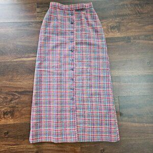 Vintage 70s Evan-Picone Button-up Multicolor Plaid Wool Maxi Skirt - Size 2